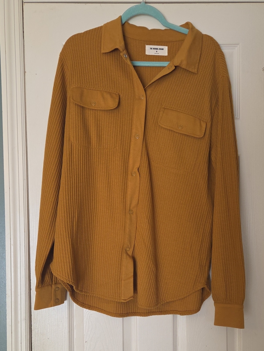 The Normal Brand Mustard Snap-up Waffle Knit Shirt/Shacket Oversized Medium NWT
